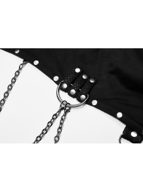 Punk Knitted Fabric Woven Metal Rivet Chain Decoration Short Coat
