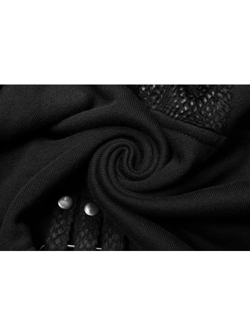 Punk Knitted Fabric Woven Metal Rivet Chain Decoration Short Coat