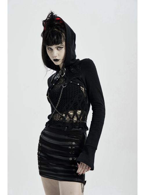 Punk Knitted Fabric Woven Metal Rivet Chain Decoration Short Coat