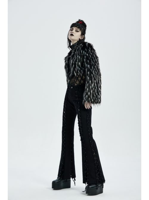 Gothic Two-Color Artificial Fur Plush Metal Zipper Loose Short Coat