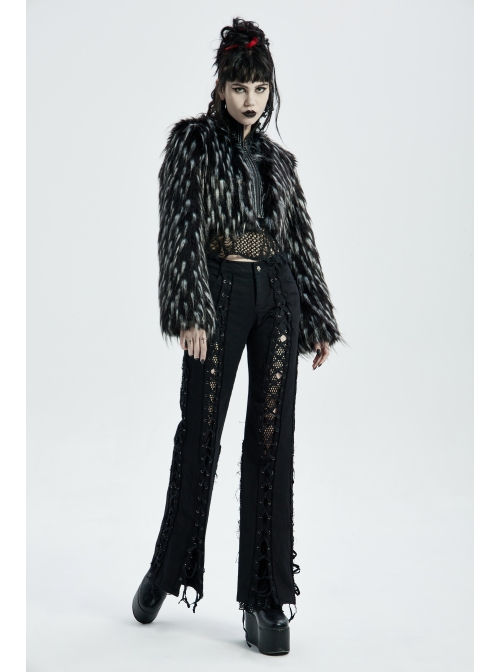 Gothic Two-Color Artificial Fur Plush Metal Zipper Loose Short Coat