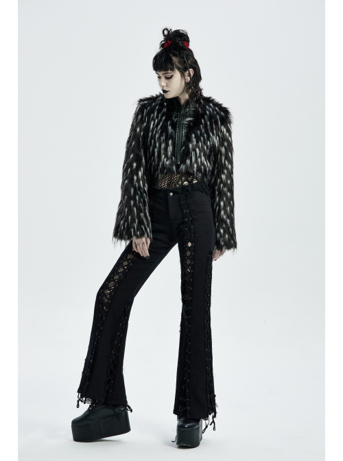 Gothic Two-Color Artificial Fur Plush Metal Zipper Loose Short Coat