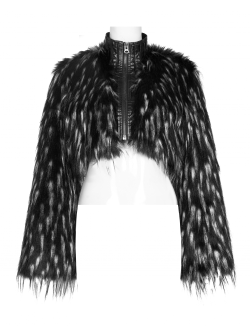 Gothic Two-Color Artificial Fur Plush Metal Zipper Loose Short Coat