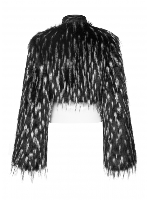 Gothic Two-Color Artificial Fur Plush Metal Zipper Loose Short Coat