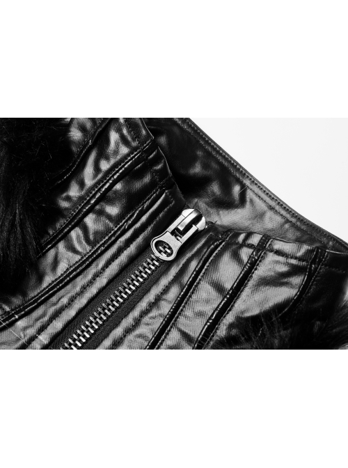 Gothic Two-Color Artificial Fur Plush Metal Zipper Loose Short Coat
