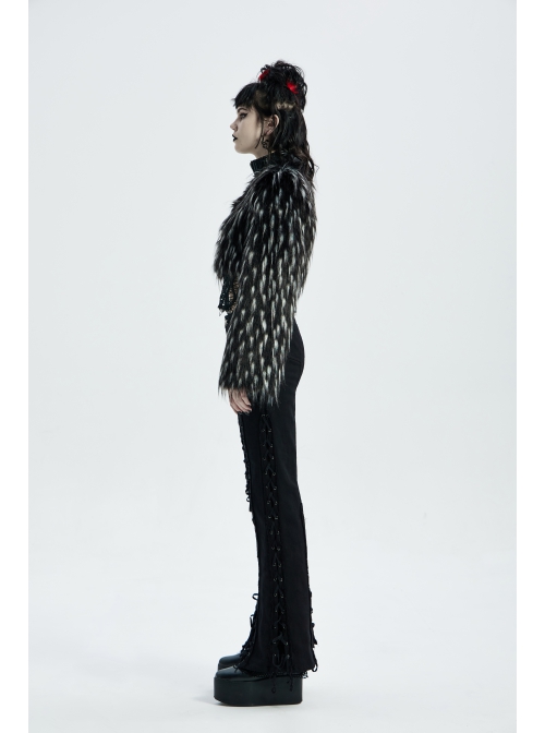 Gothic Two-Color Artificial Fur Plush Metal Zipper Loose Short Coat