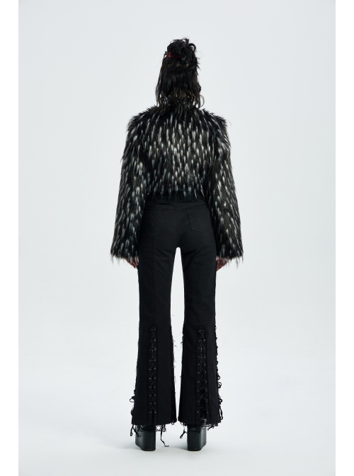 Gothic Two-Color Artificial Fur Plush Metal Zipper Loose Short Coat