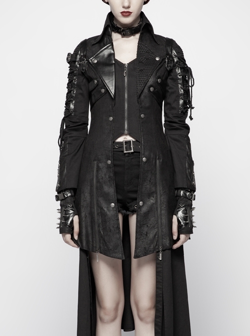 Black Gothic Special Hot Rubber Sleeved Metal Buckle Decoration Windbreaker