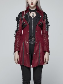 Red Gothic Special Hot Rubber Sleeved Metal Buckle Decoration Windbreaker