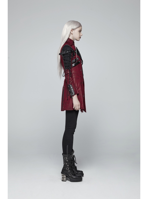 Red Gothic Special Hot Rubber Sleeved Metal Buckle Decoration Windbreaker
