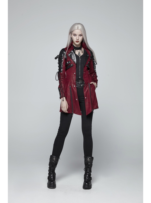 Red Gothic Special Hot Rubber Sleeved Metal Buckle Decoration Windbreaker