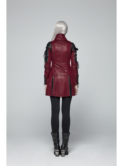 Red Gothic Special Hot Rubber Sleeved Metal Buckle Decoration Windbreaker