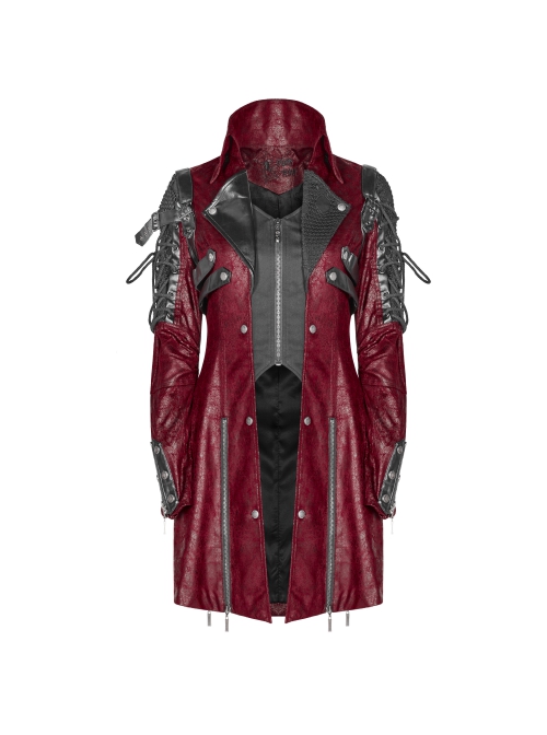 Red Gothic Special Hot Rubber Sleeved Metal Buckle Decoration Windbreaker