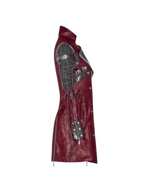 Red Gothic Special Hot Rubber Sleeved Metal Buckle Decoration Windbreaker