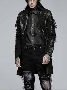Black Gothic Special Hot Rubber Sleeved Metal Buckle Decoration Tie Rope Design Male Windbreaker