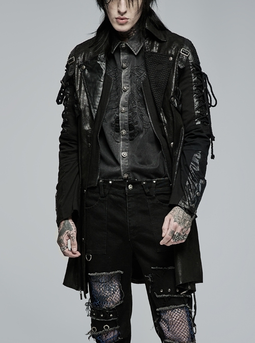 Black Gothic Special Hot Rubber Sleeved Metal Buckle Decoration Tie Rope Design Male Windbreaker