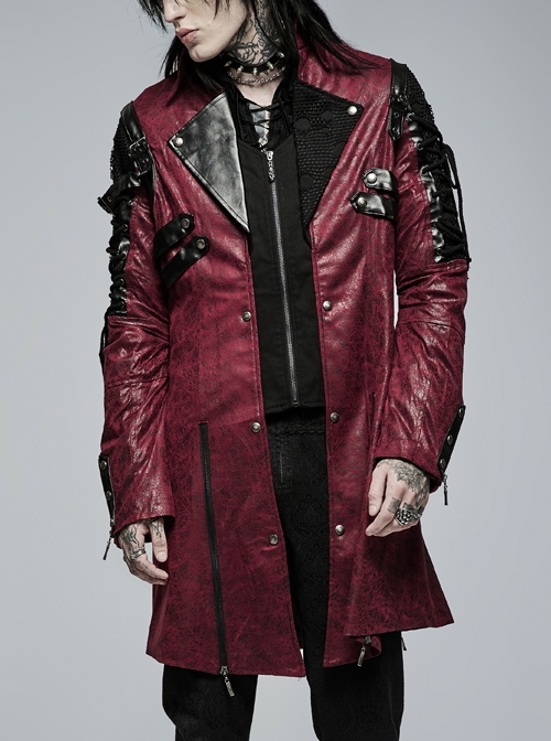 Red Gothic Special Hot Rubber Sleeved Metal Buckle Decoration Tie Rope Design Male Windbreaker
