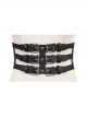 Punk Black Pu Material Three Rows Metal Snap-Button Waist Buckles