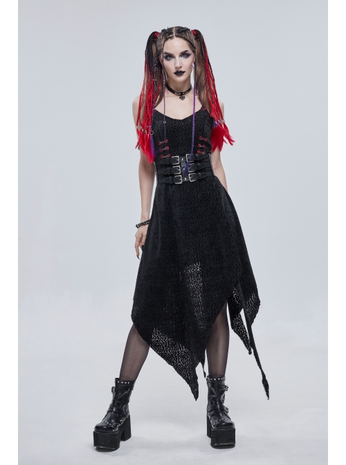 Punk Black Pu Material Three Rows Metal Snap-Button Waist Buckles