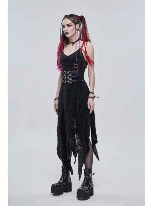 Punk Black Pu Material Three Rows Metal Snap-Button Waist Buckles