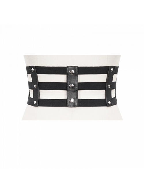 Punk Black Pu Material Three Rows Metal Snap-Button Waist Buckles