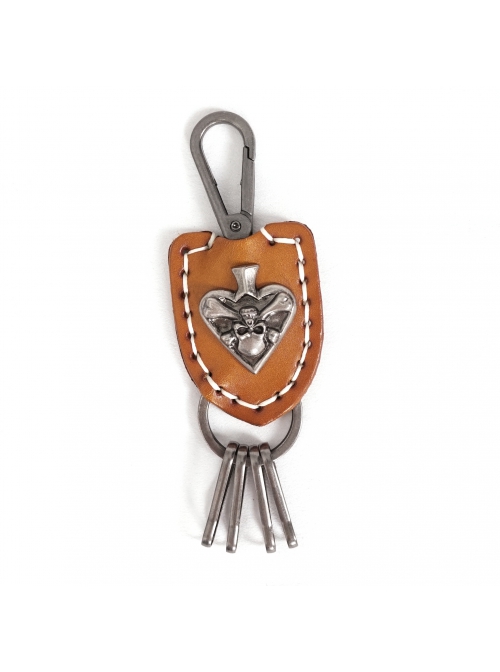 Punk Metal Heart-Shaped Design Skull Decoration Unisex Brown Keychain
