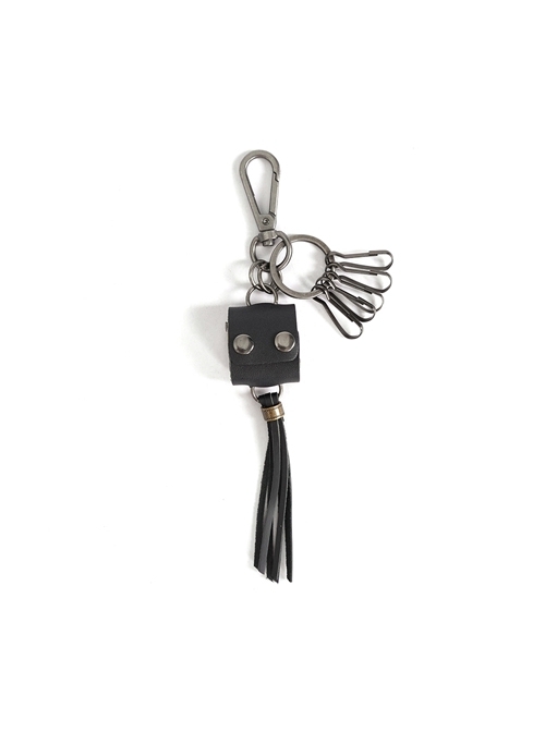 Punk Unisex Black Cortex With Storage Design Tassel Decoration Metal Keychain