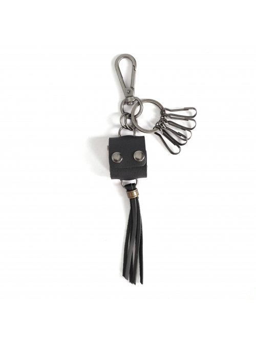 Punk Unisex Black Cortex With Storage Design Tassel Decoration Metal Keychain