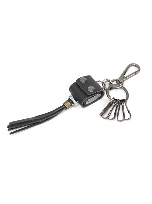 Punk Unisex Black Cortex With Storage Design Tassel Decoration Metal Keychain