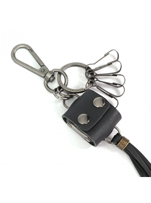 Punk Unisex Black Cortex With Storage Design Tassel Decoration Metal Keychain