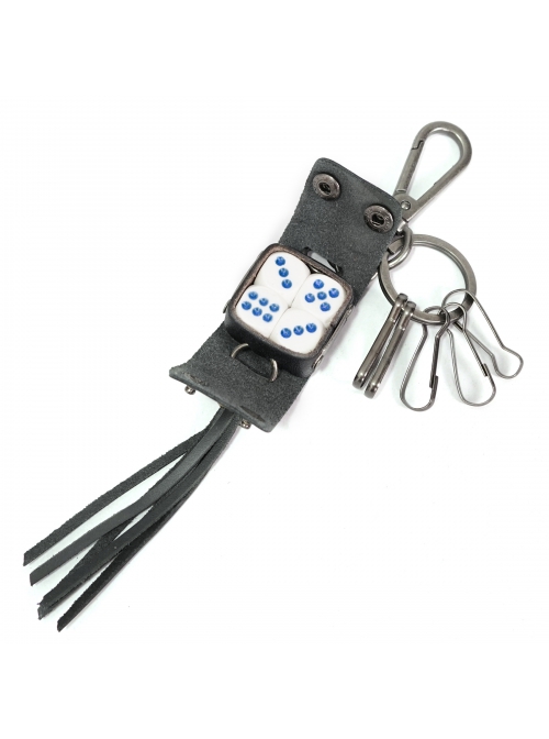 Punk Unisex Black Cortex With Storage Design Tassel Decoration Metal Keychain
