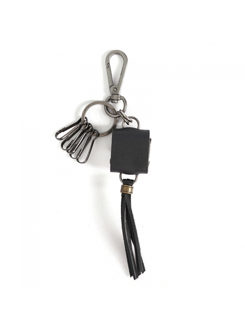 Punk Unisex Black Cortex With Storage Design Tassel Decoration Metal Keychain