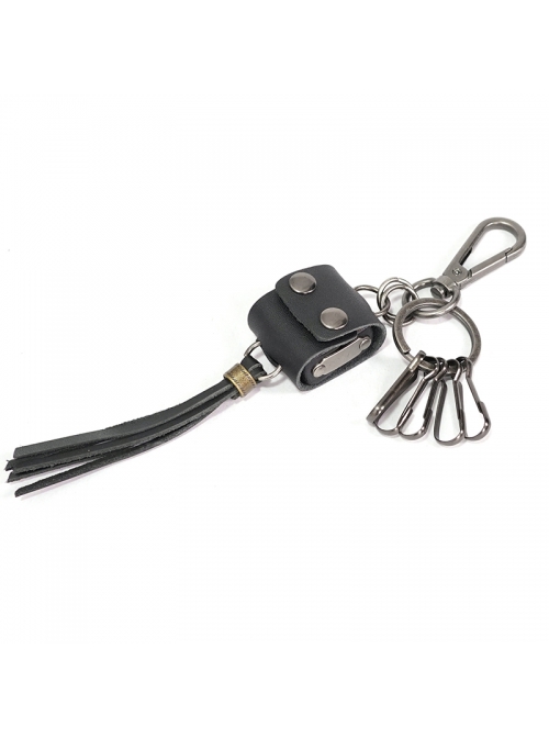 Punk Unisex Black Cortex With Storage Design Tassel Decoration Metal Keychain