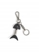 Punk Unisex Black Leather Stitching Carved Pattern Metal Fishbone Shape Design Keychain