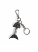 Punk Unisex Black Leather Stitching Carved Pattern Metal Fishbone Shape Design Keychain