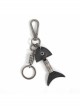 Punk Unisex Black Leather Stitching Carved Pattern Metal Fishbone Shape Design Keychain