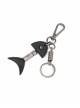 Punk Unisex Black Leather Stitching Carved Pattern Metal Fishbone Shape Design Keychain