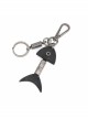 Punk Unisex Black Leather Stitching Carved Pattern Metal Fishbone Shape Design Keychain