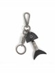 Punk Unisex Black Leather Stitching Carved Pattern Metal Fishbone Shape Design Keychain