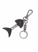 Punk Unisex Black Leather Stitching Carved Pattern Metal Fishbone Shape Design Keychain