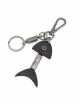 Punk Unisex Black Leather Stitching Carved Pattern Metal Fishbone Shape Design Keychain