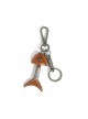 Punk Unisex Brown Leather Stitching Carved Pattern Metal Fishbone Shape Design Keychain