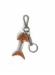 Punk Unisex Brown Leather Stitching Carved Pattern Metal Fishbone Shape Design Keychain