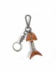 Punk Unisex Brown Leather Stitching Carved Pattern Metal Fishbone Shape Design Keychain