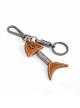 Punk Unisex Brown Leather Stitching Carved Pattern Metal Fishbone Shape Design Keychain