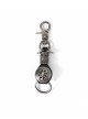 Punk Unisex Black Leather Stitching Carved Pattern Round Shape Metal  Keychain