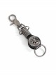 Punk Unisex Black Leather Stitching Carved Pattern Round Shape Metal  Keychain