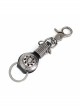 Punk Unisex Black Leather Stitching Carved Pattern Round Shape Metal  Keychain