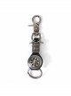 Punk Unisex Black Leather Stitching Carved Pattern Round Shape Metal  Keychain