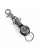 Punk Unisex Black Leather Stitching Carved Pattern Round Shape Metal  Keychain